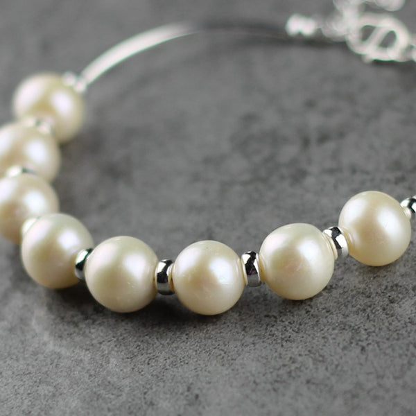 Freshwater Pearl Bead Bracelet in Sterling Silver June Birthstone Jewelry Gifts for Women