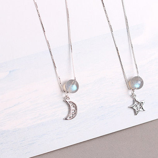 Grey Moonstone Pendant Necklace White Gold Plated Silver Couple Jewelry for Women