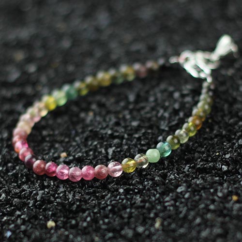 Sterling Silver Tourmaline Tiny Bead Bracelet Handmade Jewelry Accessories Women