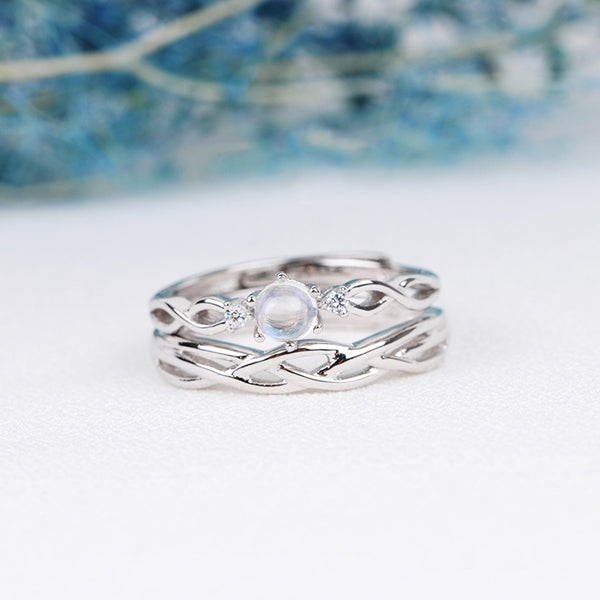 Couple Jewelry Moonstone Ring in White Gold Plated Silver Engage Ring Women Men
