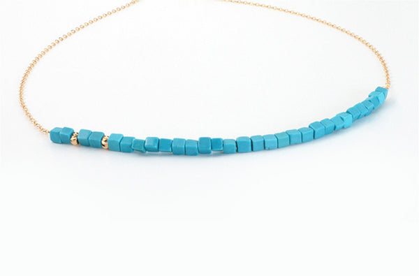 Turquoise Bead Pendant Necklace in 14K Gold Handmade Jewelry Women Accessories
