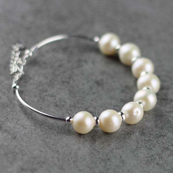 Freshwater Pearl Bead Bracelet in Sterling Silver June Birthstone Jewelry Gifts for Women