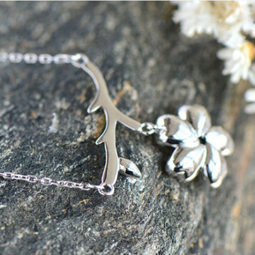 Moonstone Sakura Pendant Necklace in White Gold Plated Silver Jewelry Accessories Women