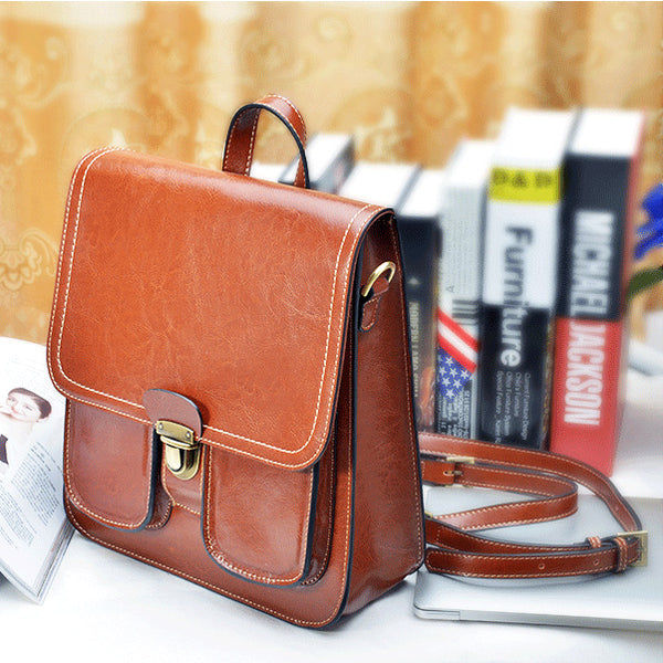 Vintage Brown Leather Backpack Purse  for Women Over The Shoulder Bags Purse