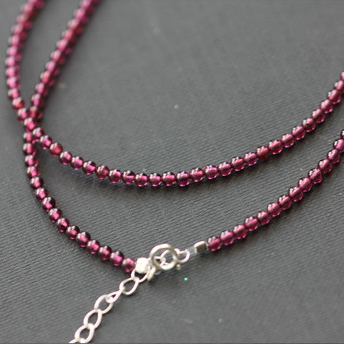 Double Strand Garnet Silver Beaded Bracelet Handmade Birthstone Jewelry for Women