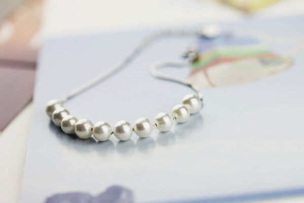 Freshwater Pearl Bead Bracelet in White Gold Plated Silver Chain Jewelry Gifts Women