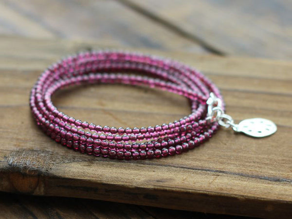 Rosantica Garnet Silver Beaded Bracelet Handmade January Birthstone Jewelry Women