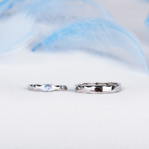 Moonstone Ring in White Gold Plated Silver Couple Jewelry Engage Ring Women Men