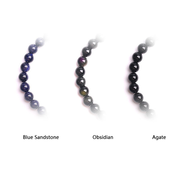 Sterling Silver Obsidian Agate Blue Sandstone Bead Bracelet Jewelry Accessories Women Men