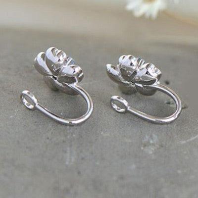 Moonstone Stud Earrings Clip Earrings in White Gold Plated Silver Jewelry Women
