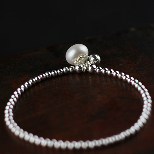 Freshwater Pearl Bead Bracelet in Sterling Silver June Birthstone Jewelry Gifts for Women