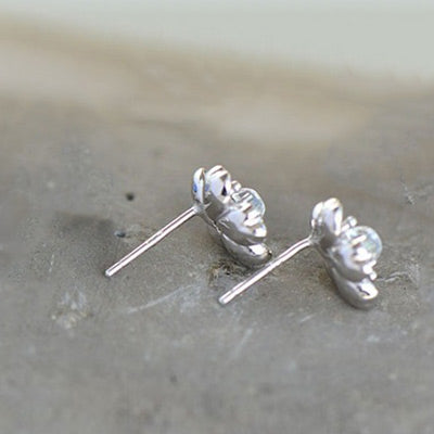 Moonstone Stud Earrings Clip Earrings in White Gold Plated Silver Jewelry Women