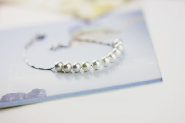 Freshwater Pearl Bead Bracelet in White Gold Plated Silver Chain Jewelry Gifts Women