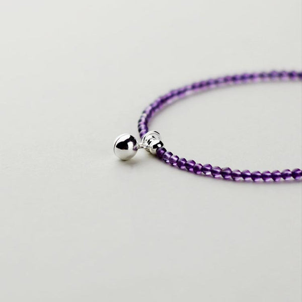 Sterling Silver Amethyst Beaded Bracelet Handmade Jewelry Accessories Women