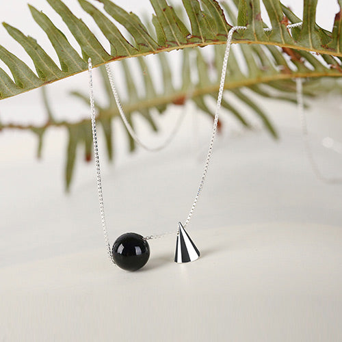 Geometric Onyx Pendant Necklace in Sterling Silver Unique Jewelry Gifts For Women men