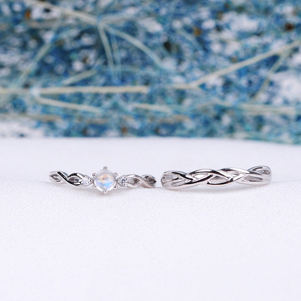 Couple Jewelry Moonstone Ring in White Gold Plated Silver Engage Ring Women Men