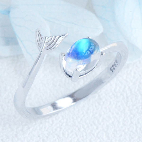 Adjustable Women's Sterling Silver Genuine Blue Moonstone Ring June Birthstone Rings Nice