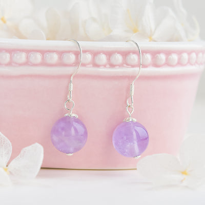 Amethyst Bead Drop Earrings Handmade Jewelry Accessories Women