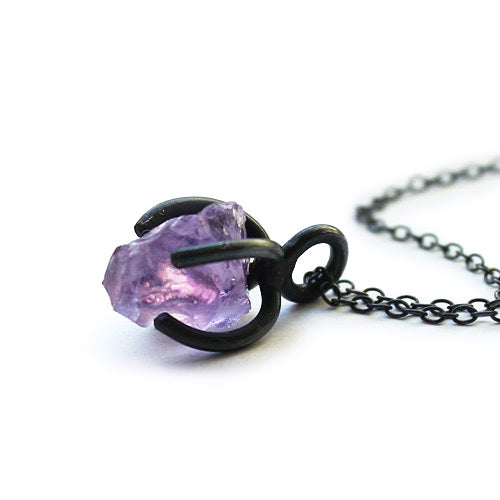 Amethyst Pendant Necklace Vintage Silver Handmade Unique Jewelry Women Purple