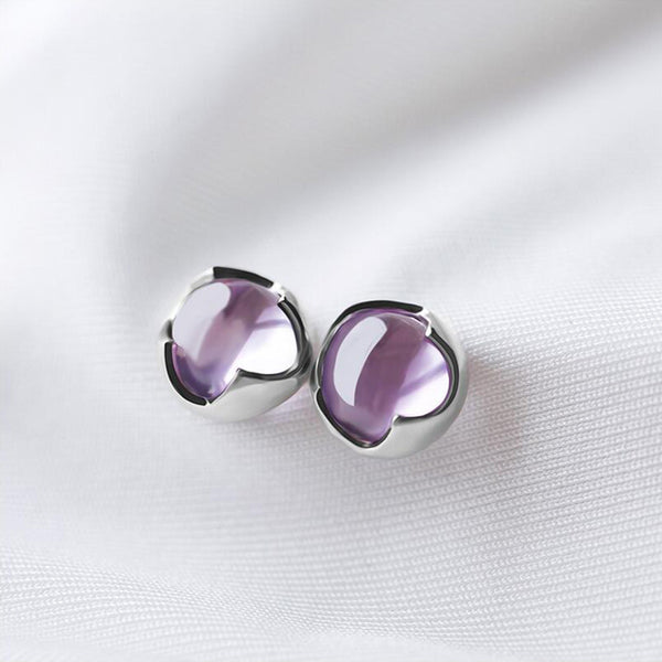 Amethyst Stud Earrings Silver Handmade Jewelry Accessories Women beautiful