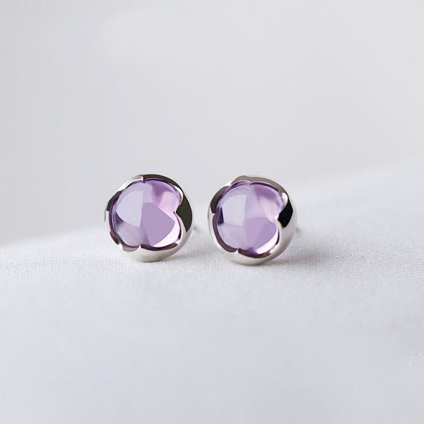 Amethyst Stud Earrings Silver Handmade Jewelry Accessories Women gift