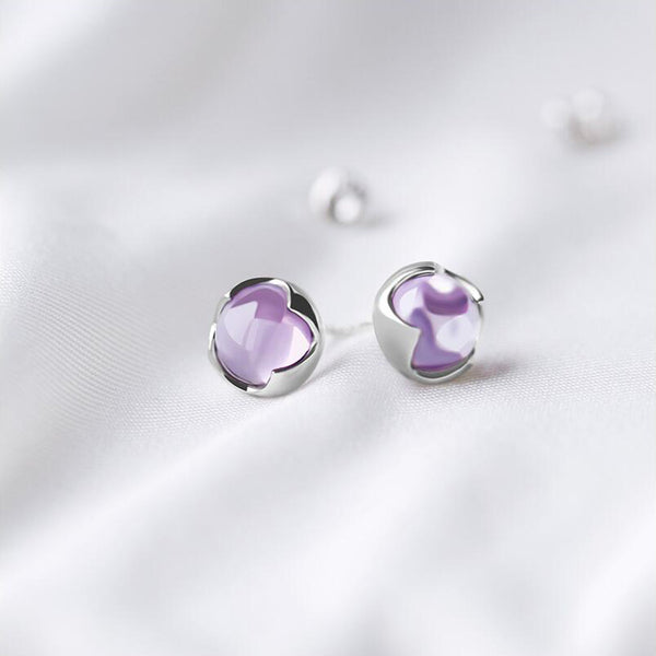 Amethyst Stud Earrings Silver Handmade Jewelry Accessories Women girls