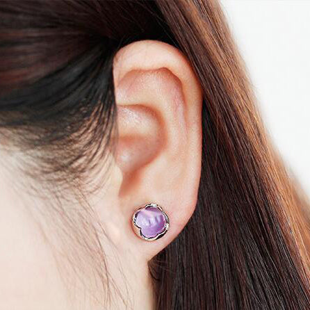 Amethyst Stud Earrings Silver Handmade Jewelry Accessories Women wear
