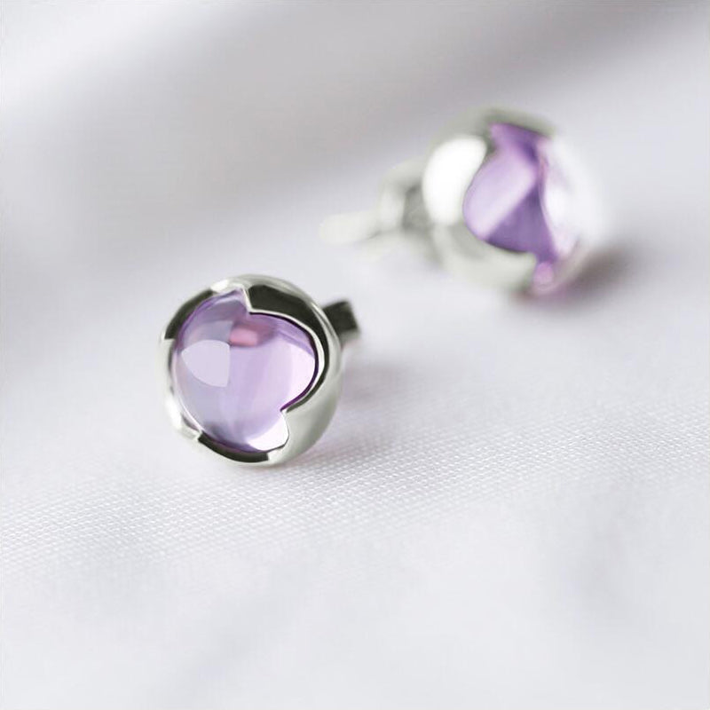 Amethyst Stud Earrings Silver Handmade Jewelry Accessories Women