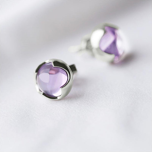 Amethyst Stud Earrings Silver Handmade Jewelry Accessories Women