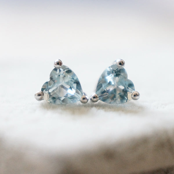 Heart Blue Aquamarine Stud Earrings in 18K White Gold Plated Sterling Silver For Women