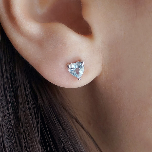 Aquamarine Stud Earrings March Birthstone Models wearing figure
