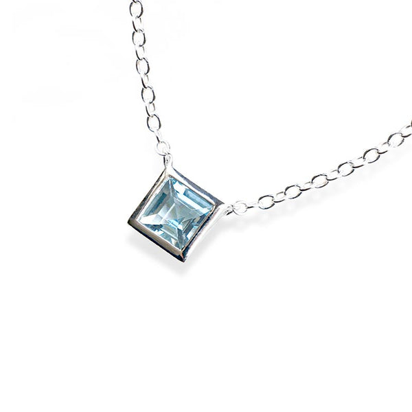 Blue Aquamarine Pendant Necklace in 18K White Gold Plated Sterling Silver For Women