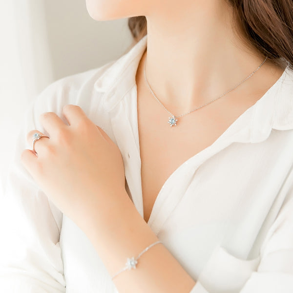 Aquamarine Necklace March Birthstone Jewelry with Diamond Halo