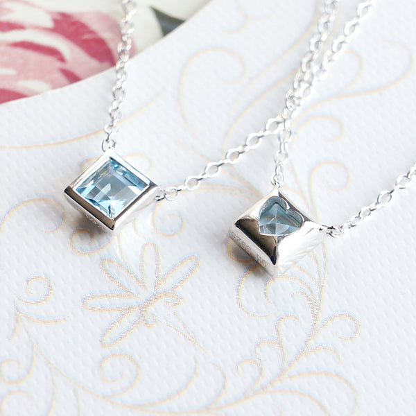 Aquamarine Pendant Necklace March Birthstone 18K White Gold