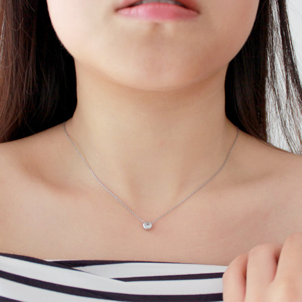 Aquamarine Pendant Necklace in 18K White Gold Plated Sterling Silver
