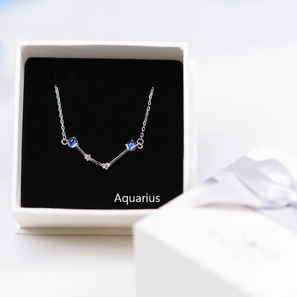 Constellation Moonstone Pendant Necklace in White Gold Plated Silver Gemstone Jewelry Women