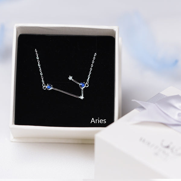 Constellation Moonstone Pendant Necklace in White Gold Plated Silver Gemstone Jewelry Women