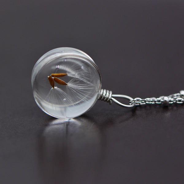 Artificial Crystal Glass Herbage Pendant Necklace in Sterling Silver Unique Handmade Jewelry Women