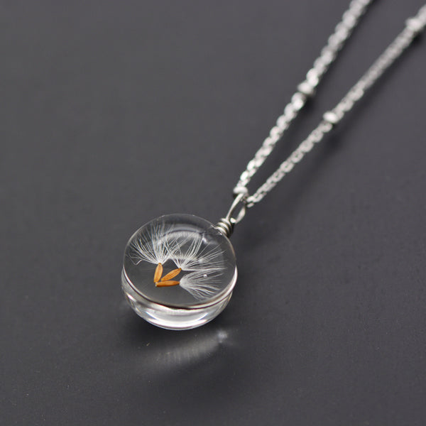 Artificial Crystal Glass Herbage Pendant Necklace Silver Unique Handmade Jewelry Women cute