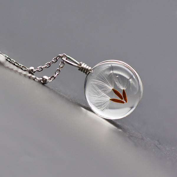 Artificial Crystal Glass Herbage Pendant Necklace Silver Unique Handmade Jewelry Women gift
