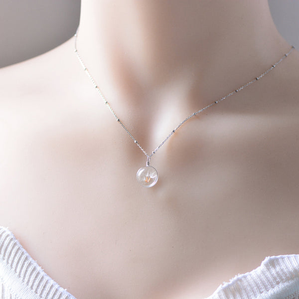 Artificial Crystal Glass Herbage Pendant Necklace Silver Unique Handmade Jewelry Women natural