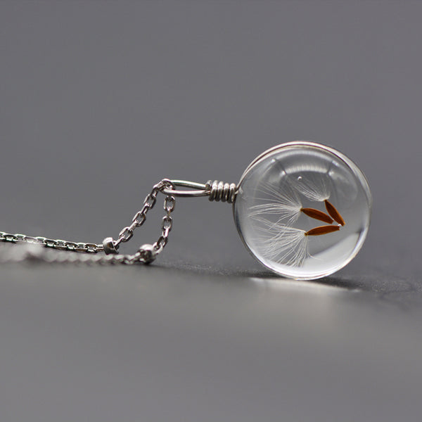 Artificial Crystal Glass Herbage Pendant Necklace Silver Unique Handmade Jewelry Women presents