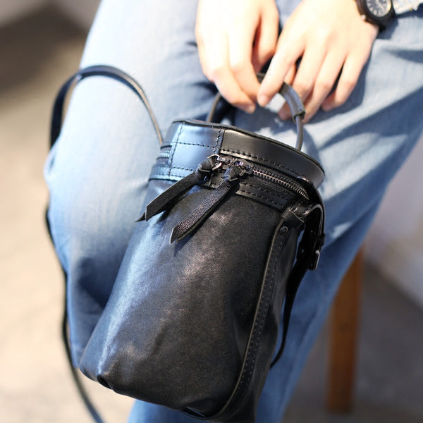 Black Leather Bucket Bag Womens Handbags Crossbody Bags for Women Accessories