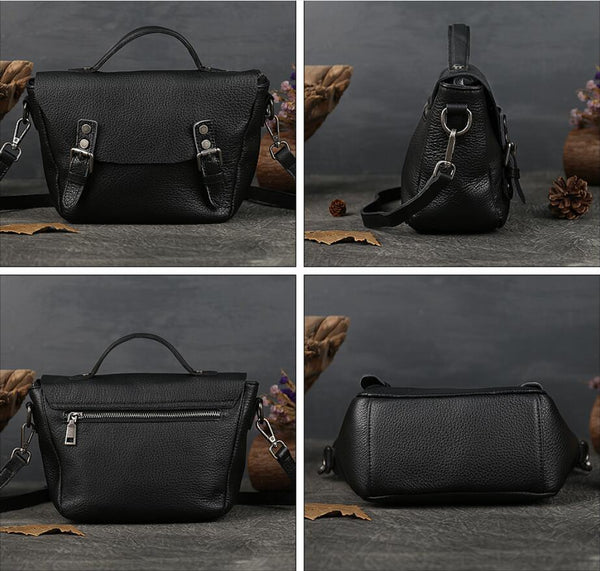 Black Leather Crossbody Satchel Shoulder Handbags For Women