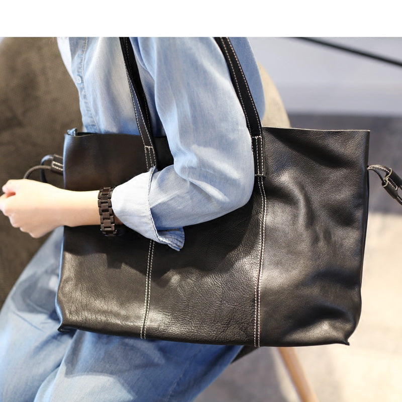 Black Leather Womens Tote Bag Handbags Shoulder Bag for Women Accessories
