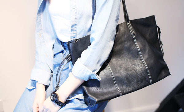 Black Leather Womens Tote Bag Handbags Shoulder Bag for Women fashion