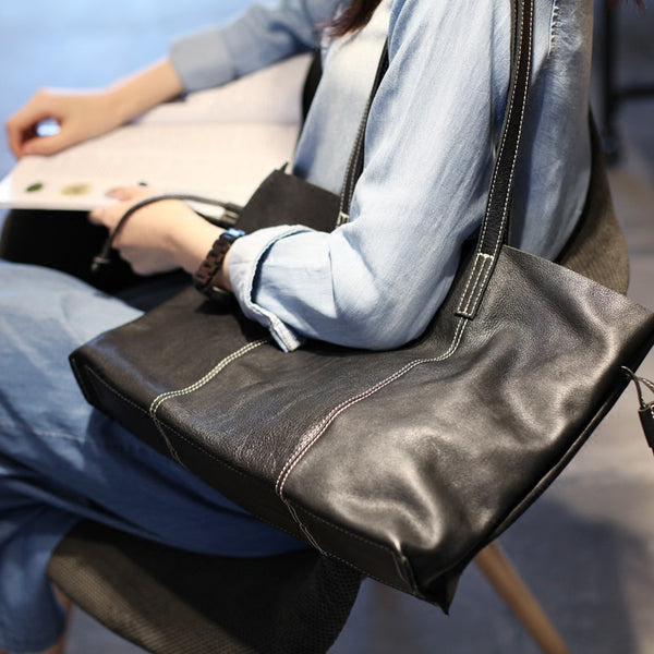 Stylish Womens Black Leather Shoulder Tote Bags Handbags Purses for Work