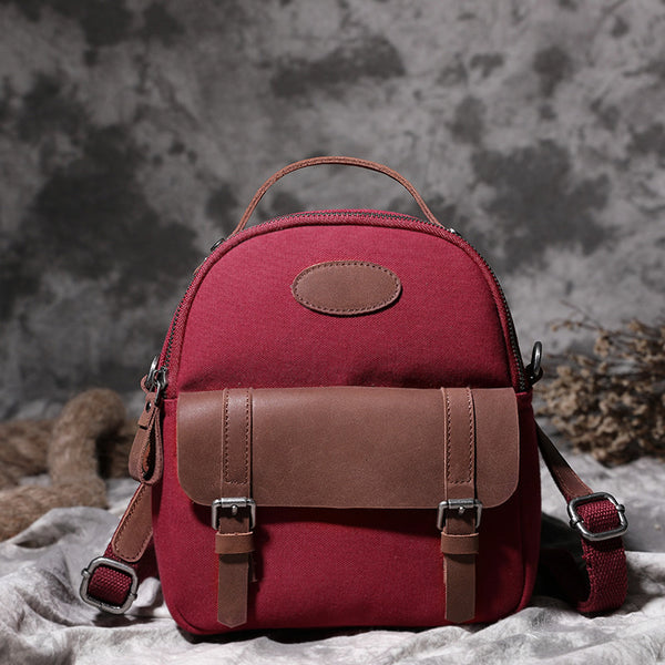 Blue Canvas Leather Handbag Small Rucksack Backpack Purse for Women Affordable