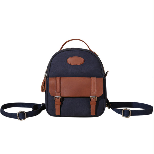Blue Canvas Leather Handbag Small Rucksack Backpack Purse for Women Nice