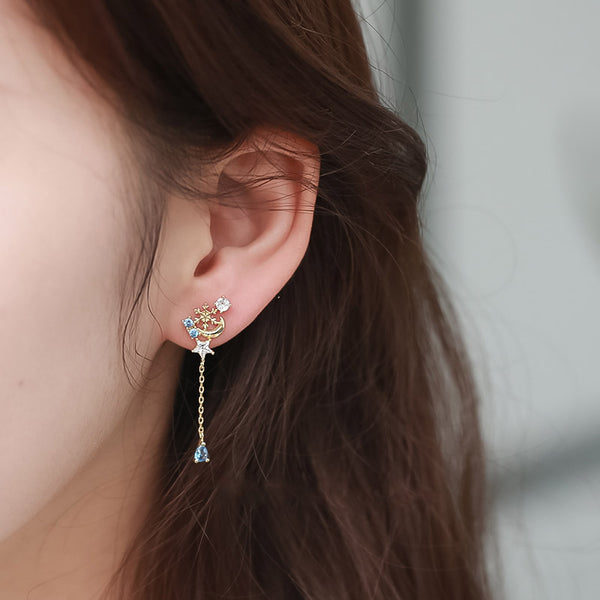 Blue Clip On Earrings Silver Plated Gold Stud Earrings for Women